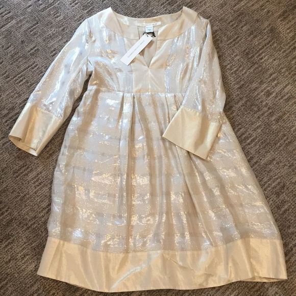 Diane Von Furstenberg Gold Metallic Dress Sz 6 - Picture 4 of 7